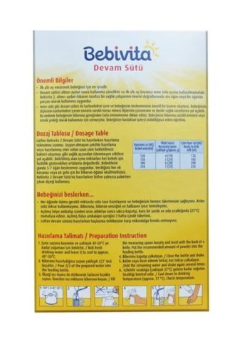 Bebivita Laktozsuz Tahılsız 2 Numara Devam Sütü 500 gr