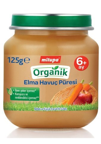 Milupa Elma Havuç Laktozsuz Tahılsız Organik Meyveli Kavanoz Maması 125 gr