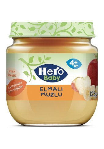 Hero Baby Elmalı Muzlu Laktozsuz Tahılsız Meyveli Kavanoz Maması 125 gr