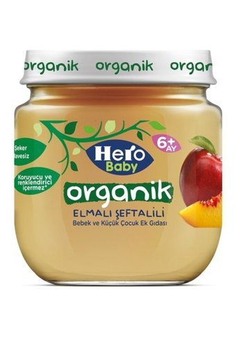 Hero Baby Elmalı Şeftalili Laktozsuz Tahılsız Organik Meyveli Kavanoz Maması 120 gr