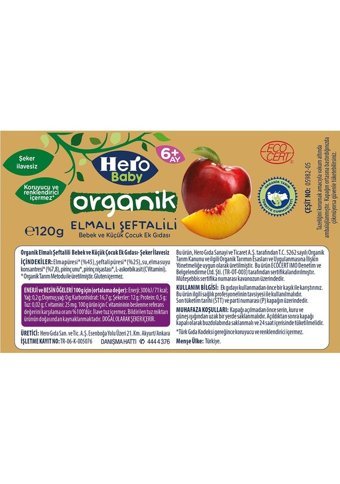 Hero Baby Elmalı Şeftalili Laktozsuz Tahılsız Organik Meyveli Kavanoz Maması 120 gr
