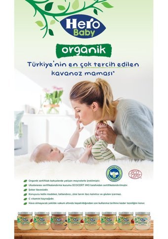 Hero Baby Elmalı Şeftalili Laktozsuz Tahılsız Organik Meyveli Kavanoz Maması 120 gr