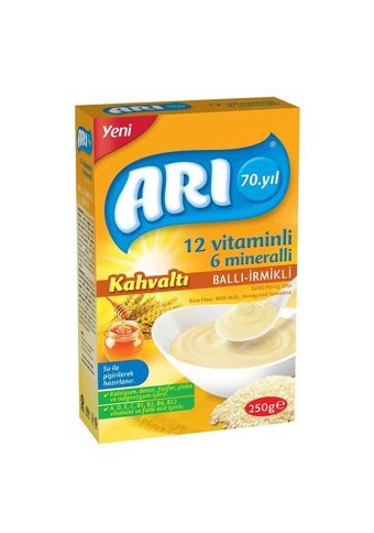 ARI Kahvaltı 12 Vitaminli 6 Mineralli Ballı İrmikli Laktozsuz Tahıllı Kaşık Maması 250 gr