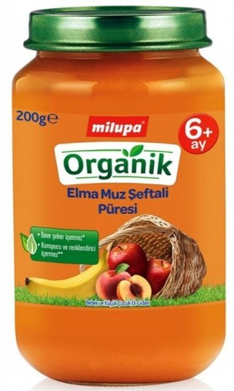Milupa Elma Muz Şeftali Laktozsuz Tahılsız Organik Meyveli Kavanoz Maması 200 gr