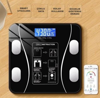 DailyTech Yağ Ölçen Vücut Analizi Yapan Bluetoothlu Kas Ölçen Cam Dijital Akıllı Tartı