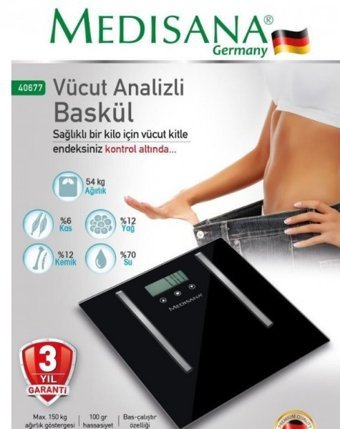 Medisana 40677 Yağ Ölçen Vücut Analizi Yapan Kas Ölçen Cam Dijital Tartı
