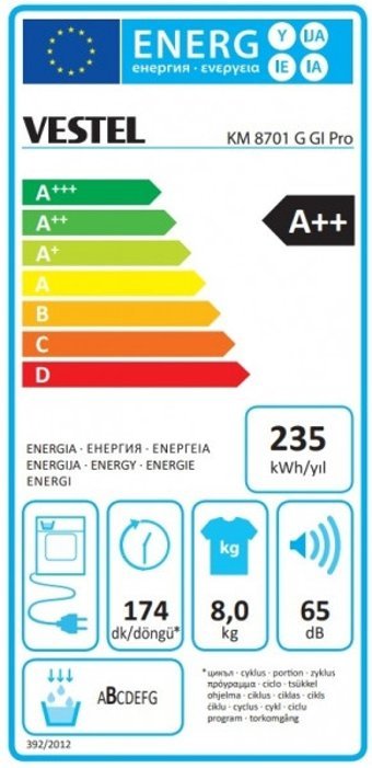 Vestel KM 8701 G GI Pro 8 kg A++ Enerji Sınıfı Isı Pompalı Kurutma Makinesi