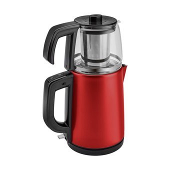 Bavesa Cam Demlikli 1800 W Çelik Gövdeli Kırmızı Retro Çay Makinesi