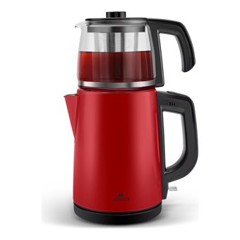 Bavesa Cam Demlikli 1800 W Çelik Gövdeli Kırmızı Retro Çay Makinesi