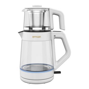 Emsan Magic Master Cam Demlikli 1900 W Işıklı Cam Gövdeli Beyaz Vintage Çay Makinesi