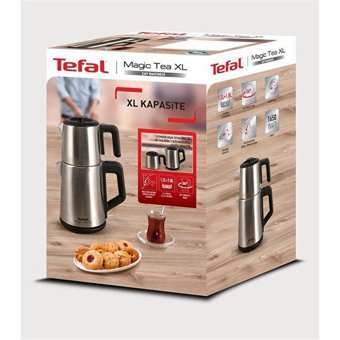Tefal Magic Tea XL Cam Demlikli 1650 W Çelik Gövdeli İnox Retro Çay Makinesi