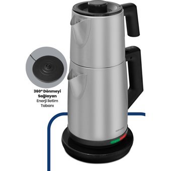 Goldmaster Akasya Çelik Demlikli 2200 W Işıklı Çelik Gövdeli Antrasit Çay Makinesi