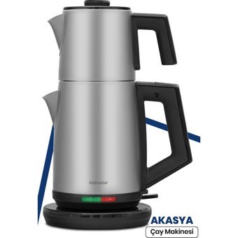 Goldmaster Akasya Çelik Demlikli 2200 W Işıklı Çelik Gövdeli Antrasit Çay Makinesi