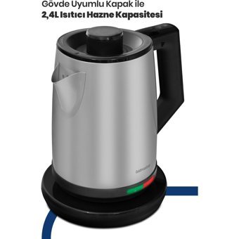 Goldmaster Akasya Çelik Demlikli 2200 W Işıklı Çelik Gövdeli Antrasit Çay Makinesi