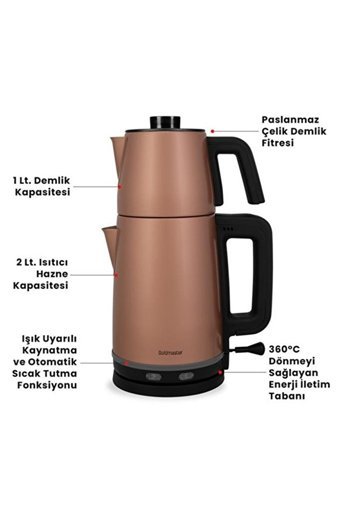 Goldmaster Sefam By-5314 Çelik Demlikli 2200 W Çelik Gövdeli Rose Gold Vintage Çay Makinesi