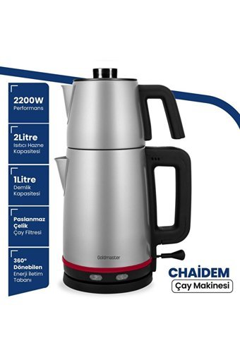 Goldmaster Chaidem BY5316 Çelik Demlikli 2200 W Çelik Gövdeli İnox Vintage Çay Makinesi