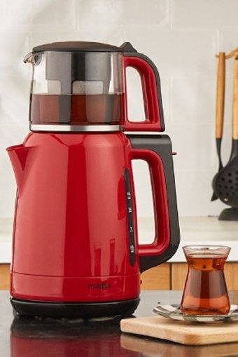 Cookplus 1501 Cam Demlikli 1500 W Plastik Gövdeli Kırmızı Retro Çay Makinesi