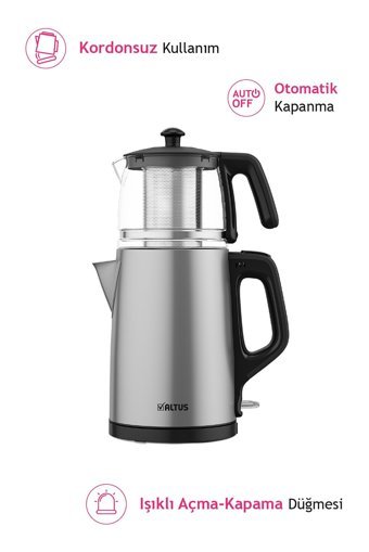 Altus Al 795 IC Cam Demlikli 1650 W Işıklı Çelik Gövdeli İnox Çay Makinesi