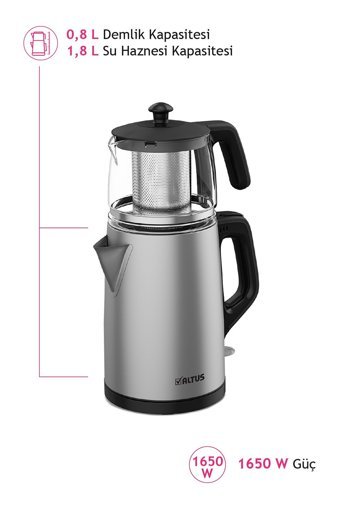 Altus Al 795 IC Cam Demlikli 1650 W Işıklı Çelik Gövdeli İnox Çay Makinesi