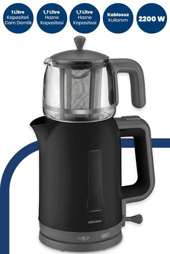 Goldmaster IN-6301 TeaMaster Cam Demlikli 2200 W Plastik Gövdeli Siyah Vintage Çay Makinesi
