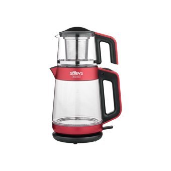 Stilevs Biçay Glass Cam Demlikli 1650 W Cam Gövdeli Kırmızı Çay Makinesi