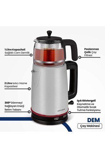 Goldmaster BY5315 Cam Demlikli 2200 W Çelik Gövdeli İnox Vintage Çay Makinesi