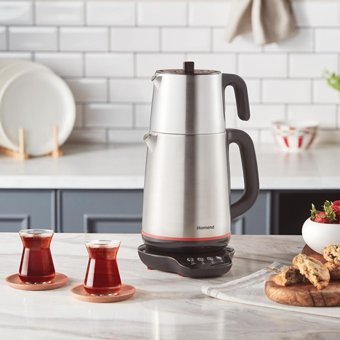 Homend Royaltea 1708H Çelik Demlikli 1800 W Çelik Gövdeli İnox Retro Çay Makinesi