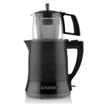 Schafer Teefan Cam Demlikli 1650 W Plastik Gövdeli Siyah Vintage Çay Makinesi