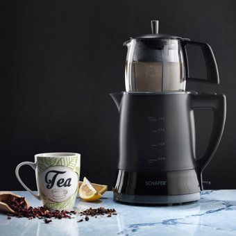 Schafer Teefan Cam Demlikli 1650 W Plastik Gövdeli Siyah Vintage Çay Makinesi
