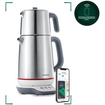 Homend Royaltea Smart 1790H Konuşan Çelik Demlikli 1800 W Çelik Gövdeli İnox Çay Makinesi