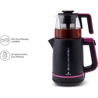 Karaca Maxi Tea XL Cam Demlikli 1700 W Plastik Gövdeli Siyah Çay Makinesi