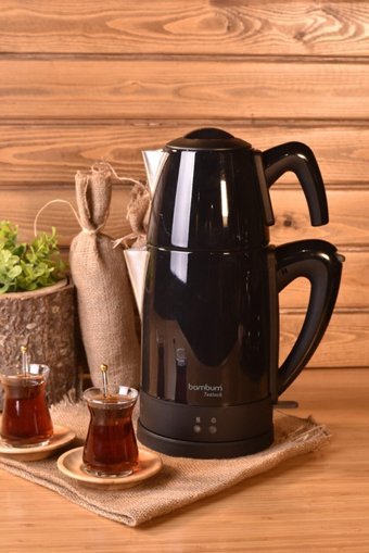 Bambum Teatech Çelik Demlikli 1800 W Çelik Gövdeli Siyah Vintage Çay Makinesi