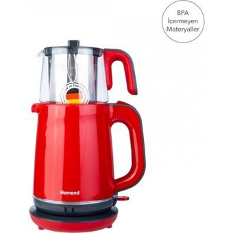 Homend Royaltea 1731H Cam Demlikli 1800 W Plastik Gövdeli Kırmızı Vintage Çay Makinesi