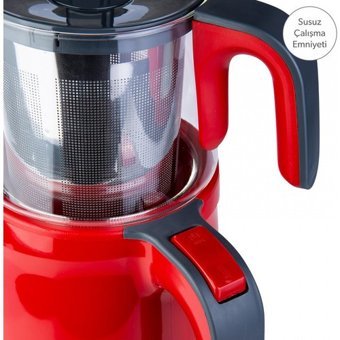 Homend Royaltea 1731H Cam Demlikli 1800 W Plastik Gövdeli Kırmızı Vintage Çay Makinesi
