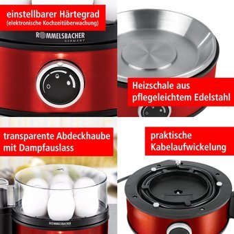 Rommelsbacher ER 405/R 7'li 400 W Çelik Kırmızı Yumurta Haşlayıcı