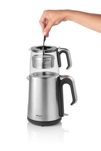 Arzum AR3024-CD Cam Demlikli 1650 W Çelik Gövdeli İnox Retro Çay Makinesi