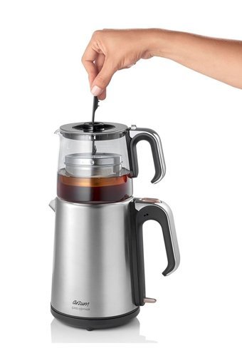Arzum AR3024-CD Cam Demlikli 1650 W Çelik Gövdeli İnox Retro Çay Makinesi
