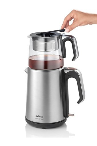 Arzum AR3024-CD Cam Demlikli 1650 W Çelik Gövdeli İnox Retro Çay Makinesi