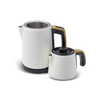 Karaca Retro Tea Çelik Demlikli 1650 W Çelik Gövdeli Krem Retro Çay Makinesi