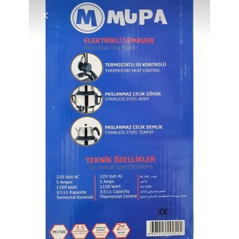 Mupa Çelik Demlikli 1100 W Çelik Gövdeli İnox Çay Makinesi