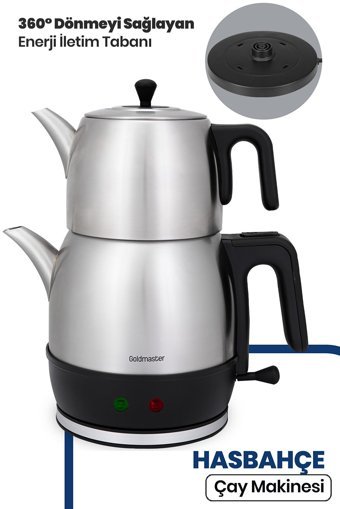 Goldmaster IN-6331 Hasbahçe XL Çelik Demlikli 1900 W Çelik Gövdeli İnox Vintage Çay Makinesi
