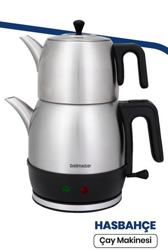 Goldmaster IN-6331 Hasbahçe XL Çelik Demlikli 1900 W Çelik Gövdeli İnox Vintage Çay Makinesi