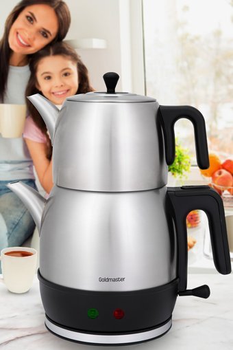 Goldmaster IN-6331 Hasbahçe XL Çelik Demlikli 1900 W Çelik Gövdeli İnox Vintage Çay Makinesi