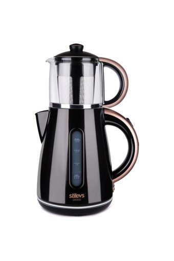 Stilevs Çays CM - 16 Cam Demlikli 1500 W Plastik Gövdeli Siyah Çay Makinesi