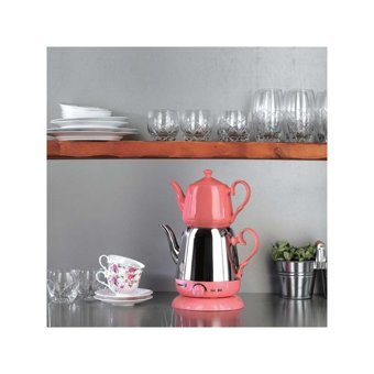 Korkmaz Nosta A339 - 01 Porselen Demlikli 2000 W Çelik Gövdeli İnox-Pembe Çay Makinesi