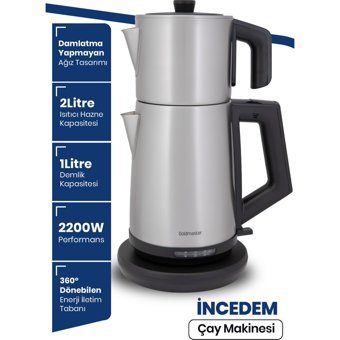 GoldMaster İncedem IN - 6306S Çelik Demlikli 2200 W Çelik Gövdeli İnox Çay Makinesi