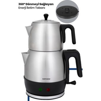 GoldMaster Çelik Demlikli 2200 W Çelik Gövdeli İnox Çay Makinesi