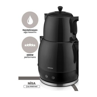 Goldmaster BY-4304S Çelik Demlikli 2200 W Çelik Gövdeli Siyah Vintage Çay Makinesi