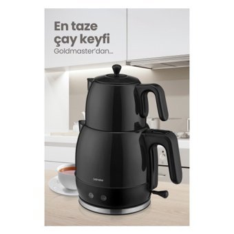 Goldmaster BY-4304S Çelik Demlikli 2200 W Çelik Gövdeli Siyah Vintage Çay Makinesi