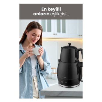 Goldmaster BY-4304S Çelik Demlikli 2200 W Çelik Gövdeli Siyah Vintage Çay Makinesi